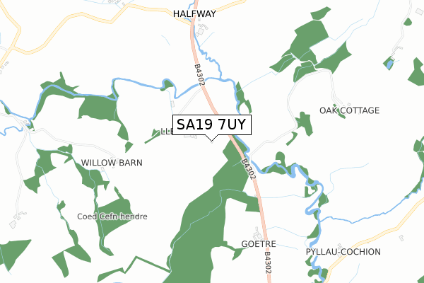 SA19 7UY map - small scale - OS Open Zoomstack (Ordnance Survey)