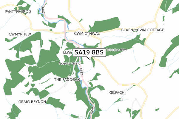 SA19 8BS map - small scale - OS Open Zoomstack (Ordnance Survey)