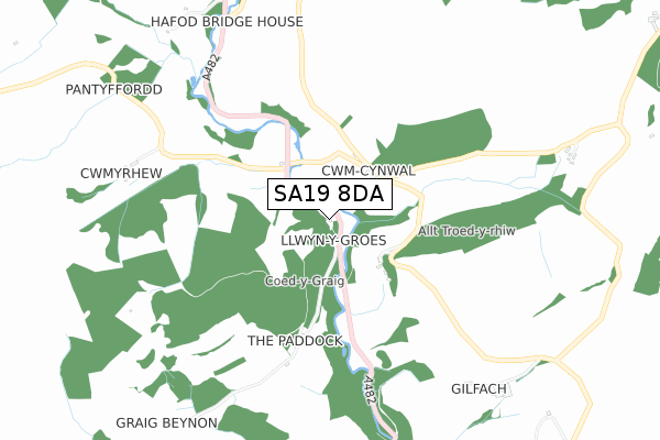 SA19 8DA map - small scale - OS Open Zoomstack (Ordnance Survey)