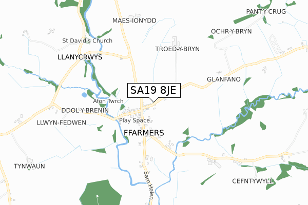 SA19 8JE map - small scale - OS Open Zoomstack (Ordnance Survey)