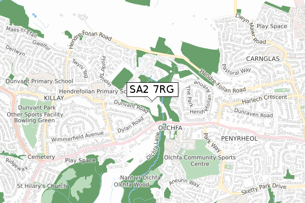 SA2 7RG map - small scale - OS Open Zoomstack (Ordnance Survey)