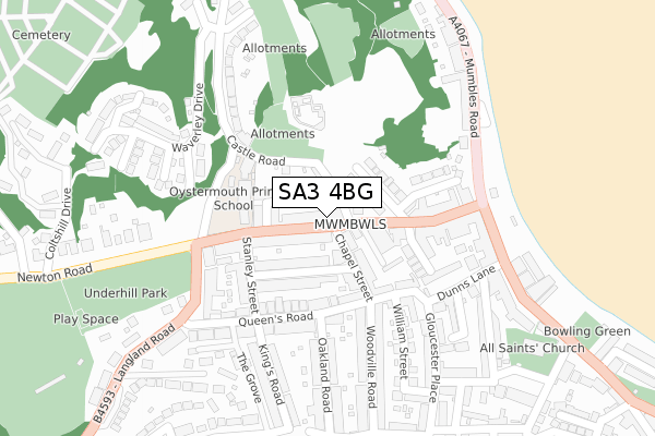 SA3 4BG map - large scale - OS Open Zoomstack (Ordnance Survey)