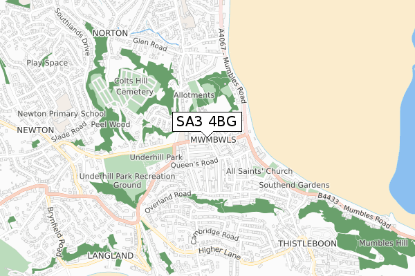 SA3 4BG map - small scale - OS Open Zoomstack (Ordnance Survey)