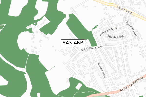 SA3 4BP map - large scale - OS Open Zoomstack (Ordnance Survey)