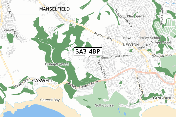 SA3 4BP map - small scale - OS Open Zoomstack (Ordnance Survey)