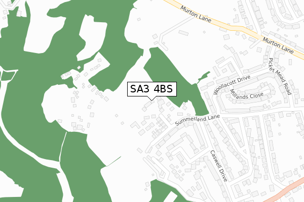 SA3 4BS map - large scale - OS Open Zoomstack (Ordnance Survey)