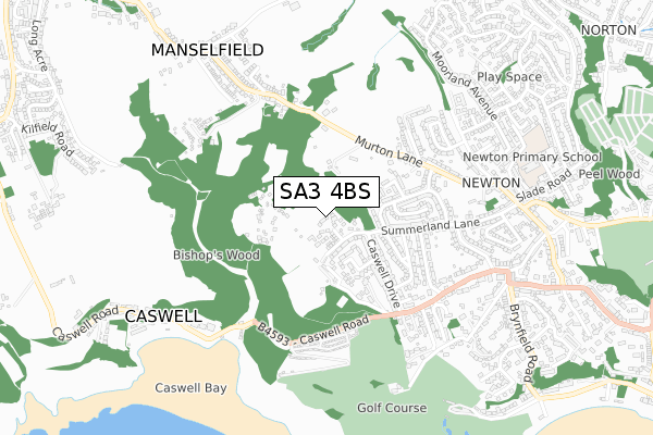 SA3 4BS map - small scale - OS Open Zoomstack (Ordnance Survey)