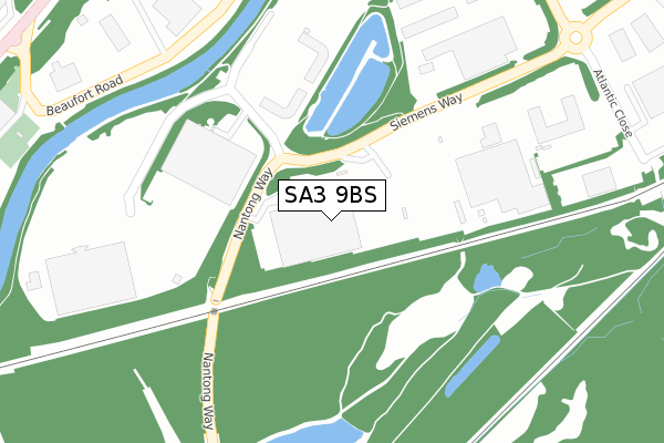 SA3 9BS map - large scale - OS Open Zoomstack (Ordnance Survey)