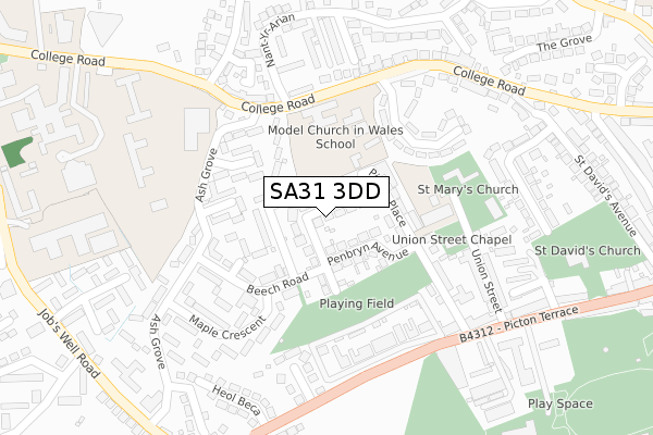 SA31 3DD map - large scale - OS Open Zoomstack (Ordnance Survey)