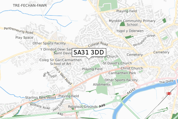 SA31 3DD map - small scale - OS Open Zoomstack (Ordnance Survey)