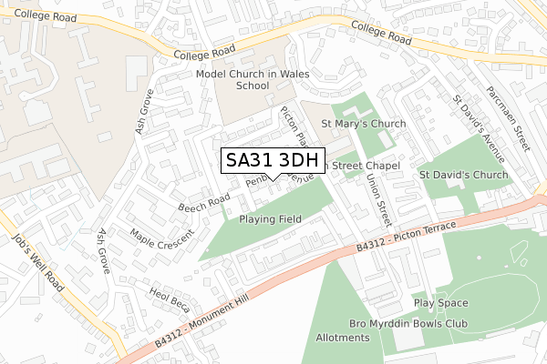 SA31 3DH map - large scale - OS Open Zoomstack (Ordnance Survey)