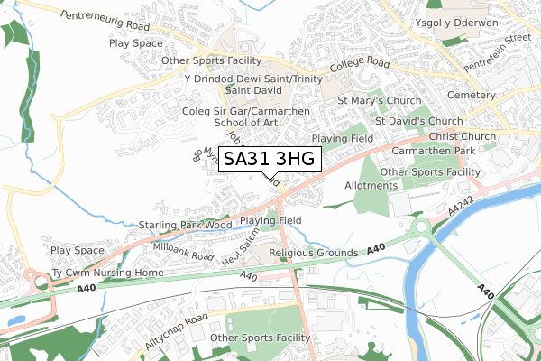 SA31 3HG map - small scale - OS Open Zoomstack (Ordnance Survey)