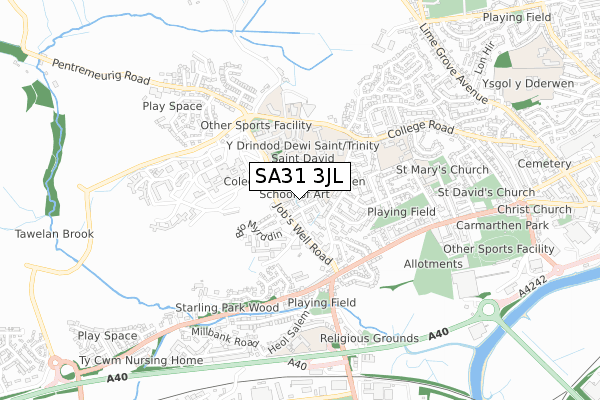 SA31 3JL map - small scale - OS Open Zoomstack (Ordnance Survey)