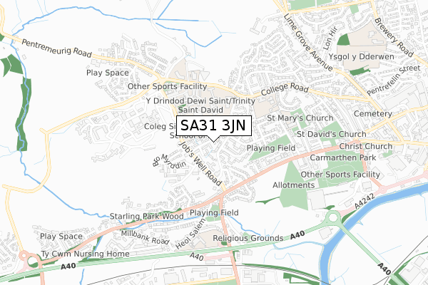 SA31 3JN map - small scale - OS Open Zoomstack (Ordnance Survey)