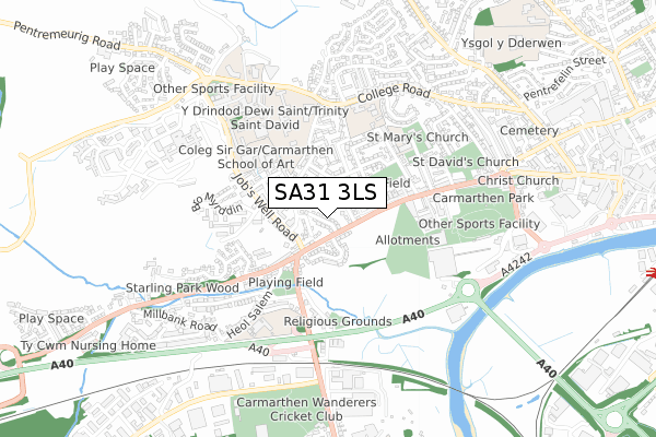 SA31 3LS map - small scale - OS Open Zoomstack (Ordnance Survey)