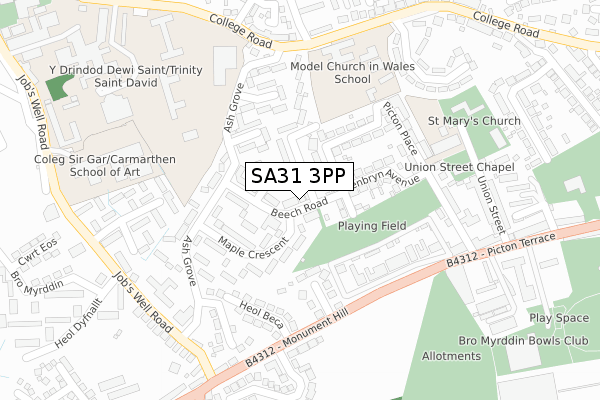 SA31 3PP map - large scale - OS Open Zoomstack (Ordnance Survey)