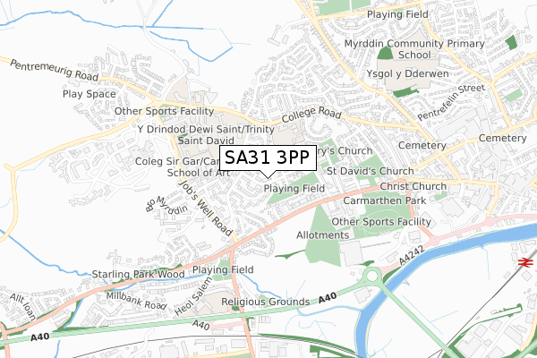 SA31 3PP map - small scale - OS Open Zoomstack (Ordnance Survey)