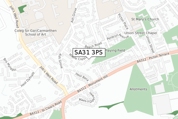 SA31 3PS map - large scale - OS Open Zoomstack (Ordnance Survey)