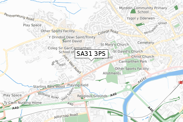 SA31 3PS map - small scale - OS Open Zoomstack (Ordnance Survey)