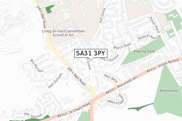 SA31 3PY map - large scale - OS Open Zoomstack (Ordnance Survey)