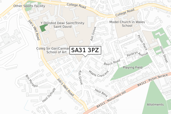 SA31 3PZ map - large scale - OS Open Zoomstack (Ordnance Survey)