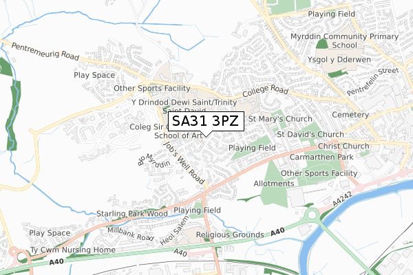 SA31 3PZ map - small scale - OS Open Zoomstack (Ordnance Survey)