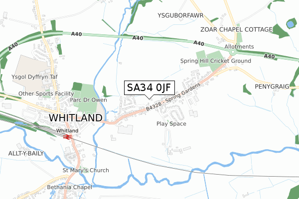 SA34 0JF map - small scale - OS Open Zoomstack (Ordnance Survey)