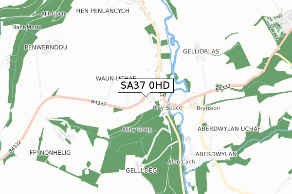 SA37 0HD map - small scale - OS Open Zoomstack (Ordnance Survey)