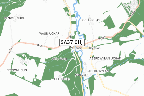 SA37 0HJ map - small scale - OS Open Zoomstack (Ordnance Survey)