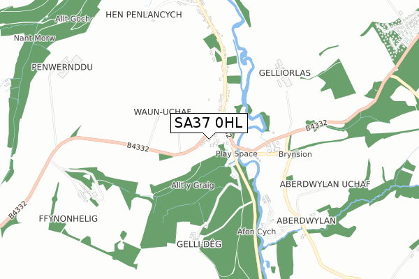 SA37 0HL map - small scale - OS Open Zoomstack (Ordnance Survey)