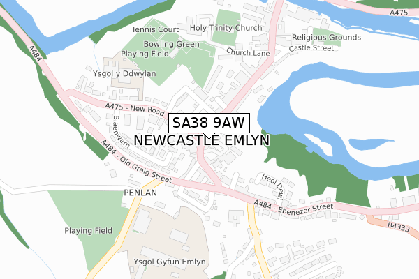 SA38 9AW map - large scale - OS Open Zoomstack (Ordnance Survey)