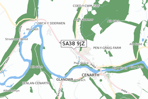 SA38 9JZ map - small scale - OS Open Zoomstack (Ordnance Survey)