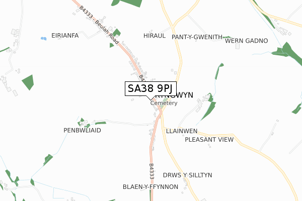 SA38 9PJ map - small scale - OS Open Zoomstack (Ordnance Survey)