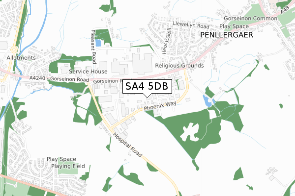 SA4 5DB map - small scale - OS Open Zoomstack (Ordnance Survey)