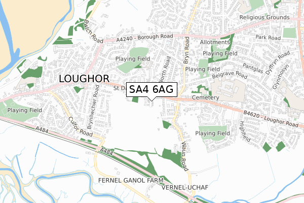 SA4 6AG map - small scale - OS Open Zoomstack (Ordnance Survey)