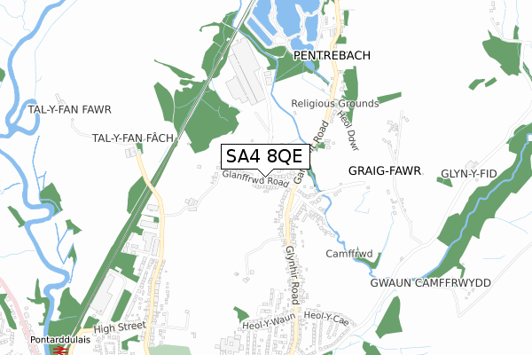 SA4 8QE map - small scale - OS Open Zoomstack (Ordnance Survey)