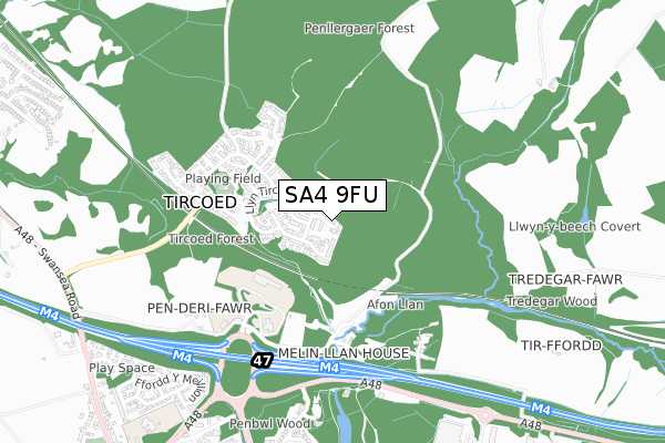 SA4 9FU map - small scale - OS Open Zoomstack (Ordnance Survey)