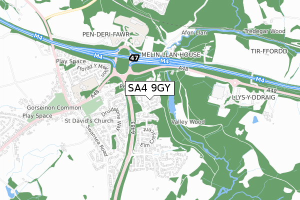 SA4 9GY map - small scale - OS Open Zoomstack (Ordnance Survey)