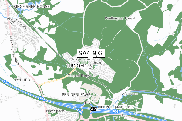 SA4 9JG map - small scale - OS Open Zoomstack (Ordnance Survey)