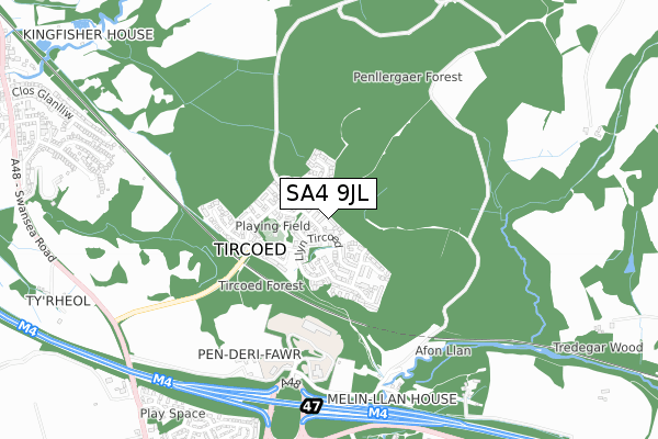 SA4 9JL map - small scale - OS Open Zoomstack (Ordnance Survey)