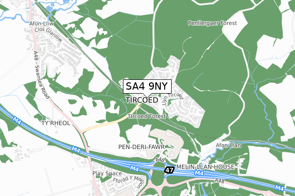 SA4 9NY map - small scale - OS Open Zoomstack (Ordnance Survey)