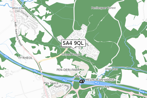 SA4 9QL map - small scale - OS Open Zoomstack (Ordnance Survey)