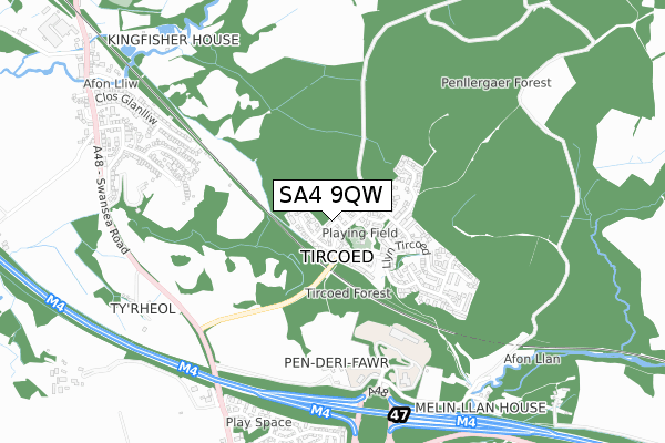 SA4 9QW map - small scale - OS Open Zoomstack (Ordnance Survey)