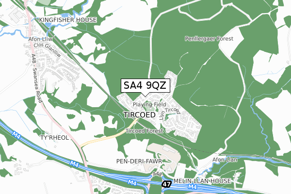 SA4 9QZ map - small scale - OS Open Zoomstack (Ordnance Survey)