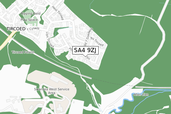 SA4 9ZJ map - large scale - OS Open Zoomstack (Ordnance Survey)