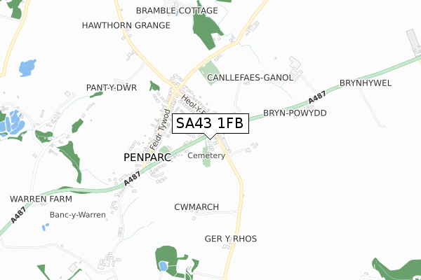 SA43 1FB map - small scale - OS Open Zoomstack (Ordnance Survey)