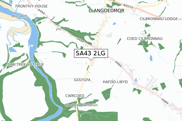 SA43 2LG map - small scale - OS Open Zoomstack (Ordnance Survey)