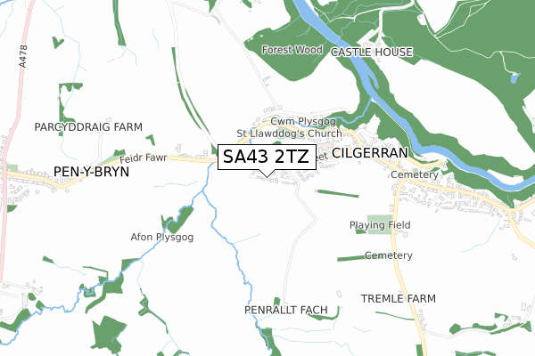 SA43 2TZ map - small scale - OS Open Zoomstack (Ordnance Survey)