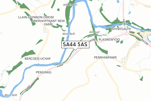 SA44 5AS map - small scale - OS Open Zoomstack (Ordnance Survey)