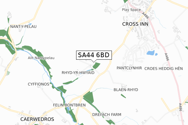 SA44 6BD map - small scale - OS Open Zoomstack (Ordnance Survey)